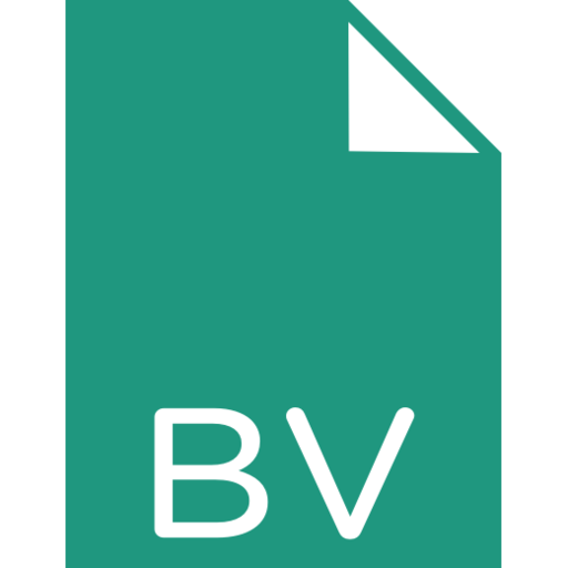 Byron's logo, in the style of file icon (a sheet of paper with the top-right corner folded over) with the file extension 'BV'